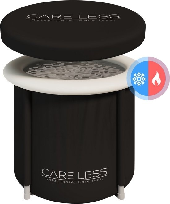 8720254936468 - Care Less - Ice Bath - Faltbare Badewanne - Sitzbadewanne - Tauchbadewanne - Faltbar und mit Deckel - Inklusive Pumpe und Abflussschlauch - Schwarz - Badeeimer