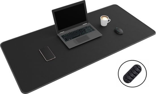 8720254936529 - WURK Professional Desk Pad Rubber - Schreibtisch-Organizer - Schreibtischzubehör - Mauspad XXL- Inklusive Kabelclip - 120x60 - Schwarz