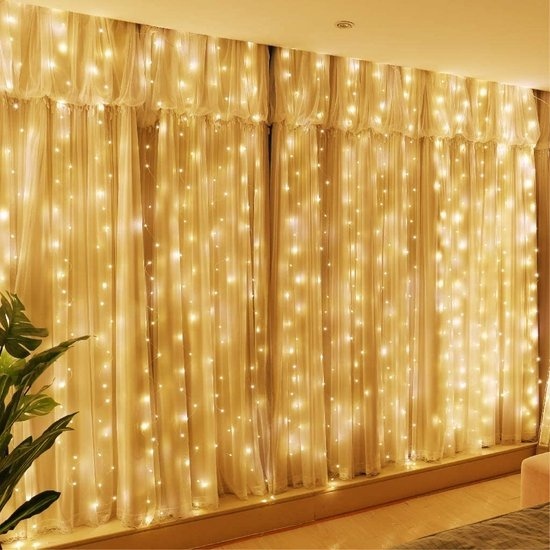 8720254936598 - - LED-Lichtvorhang - Weihnachtsbeleuchtung für draußen & drinnen - Inklusive Fernbedienung - 8 Modi 300 LEDs - 3x3m