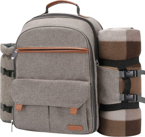 8720256585398 - Picknick-Tasche mit Essgeschirr und Picknickdecke - Cooler Rucksack - Coole Tasche