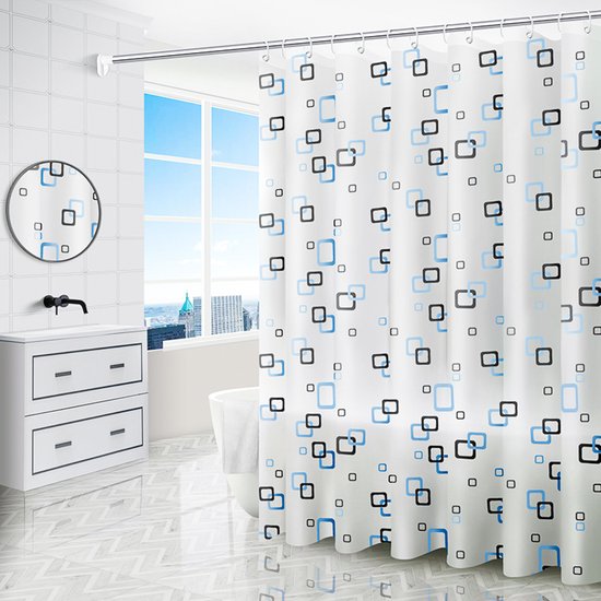 8720256585886 - Duschvorhang Blau 180x200 - Anti Schimmel - Duschvorhänge - Ringe