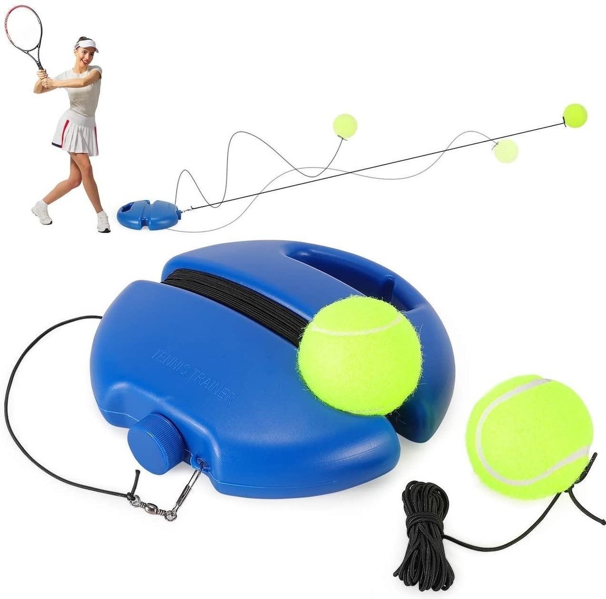 8720256794134 - FitPure Tennistrainer + 2 Tennisbälle mit Gummiband - Tennistrainer für drinnen und draußen - extra stabil - einfach zu bedienen