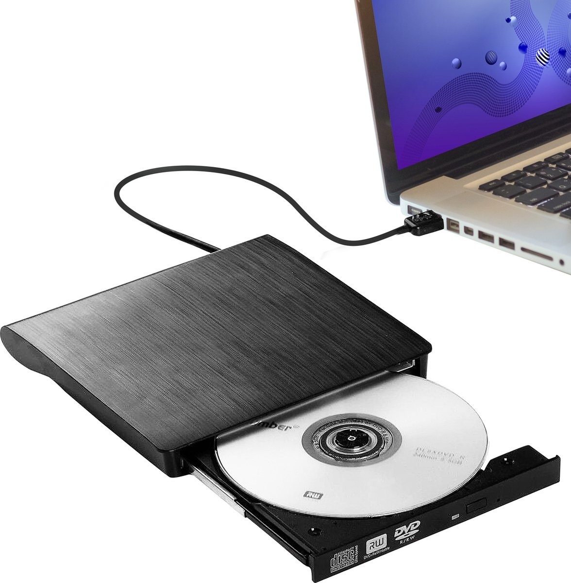 8720256794585 - PuroTech® Externer DVD CD-Player und -Brenner USB 30-Anschluss Plug & Play für Windows MacOS & Linux Schwarz