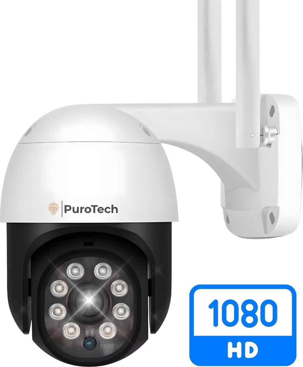 8720256794677 - PuroTech Sicherheitskamera PRO - Wifi Smart Wasserdicht IP66 - Drehbar und neigbar - Für Innen & Außen - Full HD 5MP - Dome IP Kamera - Nachtsicht - Wireless Internet - Mit Recorder