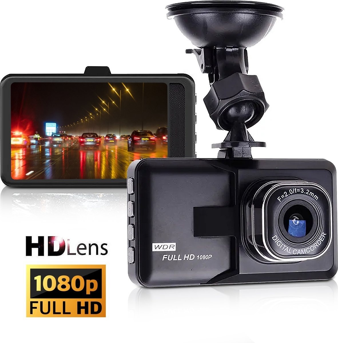 8720256794783 - PuroTech Dashcam Auto 1080P - Full HD - Dashboard-Kamera mit G-Sensor - 170° Weitwinkelobjektiv - 30-Zoll-LCD-Bildschirm - drahtlos - 24-Stunden-Parkmodus mit Bewegungserkennung - Schleifenaufzeichnung - Super Night View -