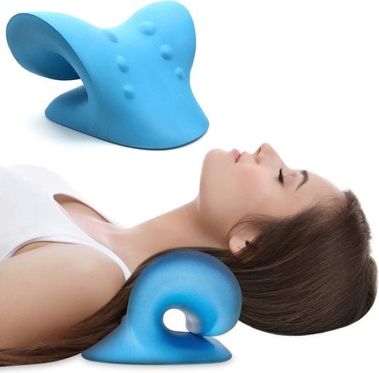 8720256794929 - Neck Stretcher - Massagekissen - Nacken-Massage-Gerät - effektiv für Rücken- und Nackenschmerzen - Nackenstretcher - Shiatsu - Blau