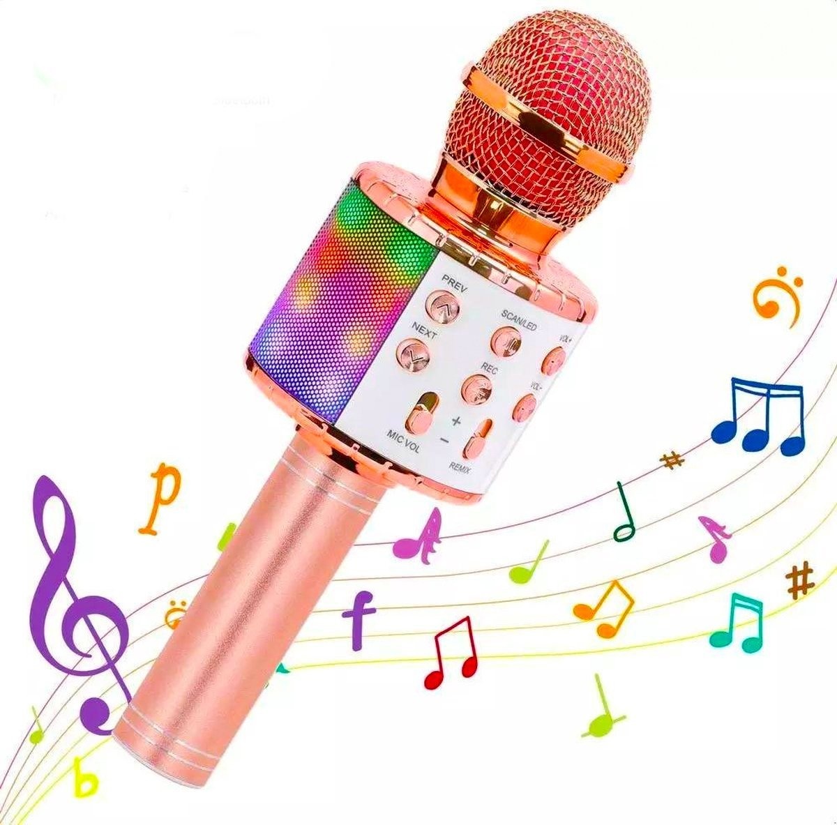 8720256830399 - Karaoke-Mikrofon Bluetooth - Karaoke mit LED-Licht - Rose Gold