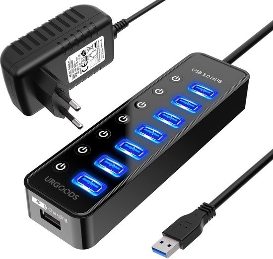 8720256830450 - USB-Hub 30 - 7 Anschlüsse - USB-Splitter - Energiesparende Ein Aus-Tasten - mit Netzteil