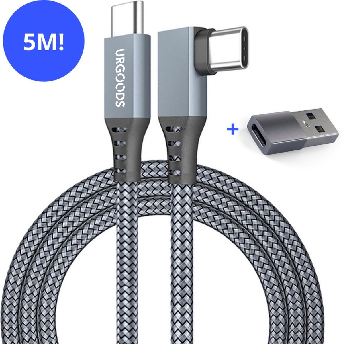 8720256830573 - Oculus Quest 2 Link Kabel - 5 Meter - USB 32 Gen1 Kabel - Oculus Quest 1 2 - USB C zu USB C - mit USB Adapter