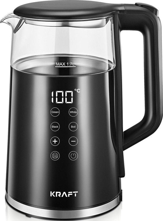 8720256830931 - Wasserkocher mit Temperaturregelung - 17 Liter - LED Touch - Glas Schwarz - 2200W