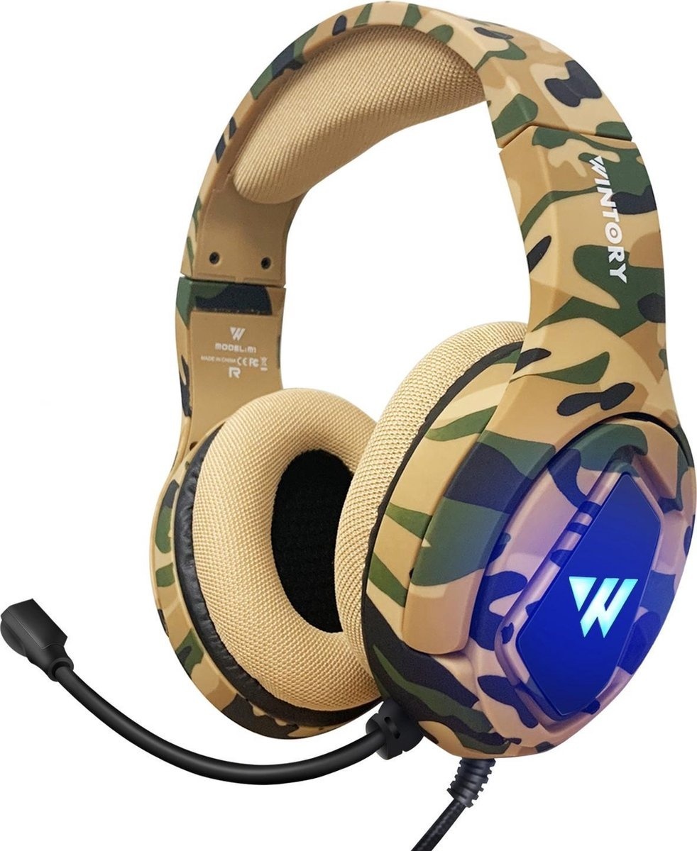 8720256879268 - WINTORY M1 RGB Over-Ear Kopfhörer - Gaming Headset - mit Mikrofon für Nintendo Switch - PS4 PS5 - PC Laptops - Xbox One - Camouflage