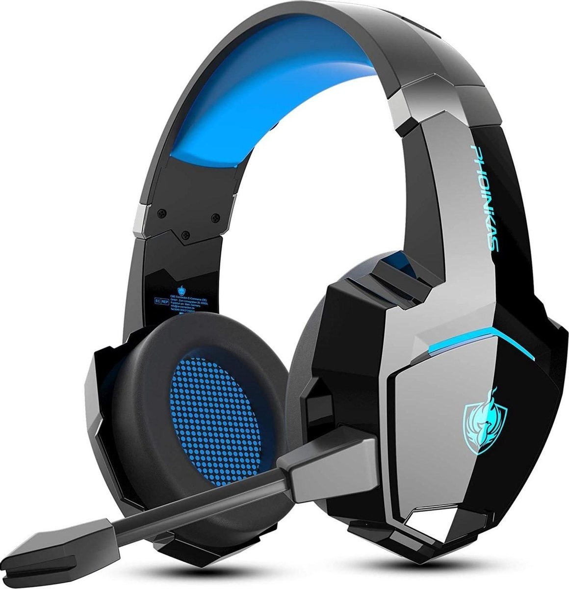 8720256879367 - PHOINIKAS G9000 BT Bluetooth Laptop Gaming Headset mit Mikrofon Over-Ear Kopfhörer -Schwarz blau