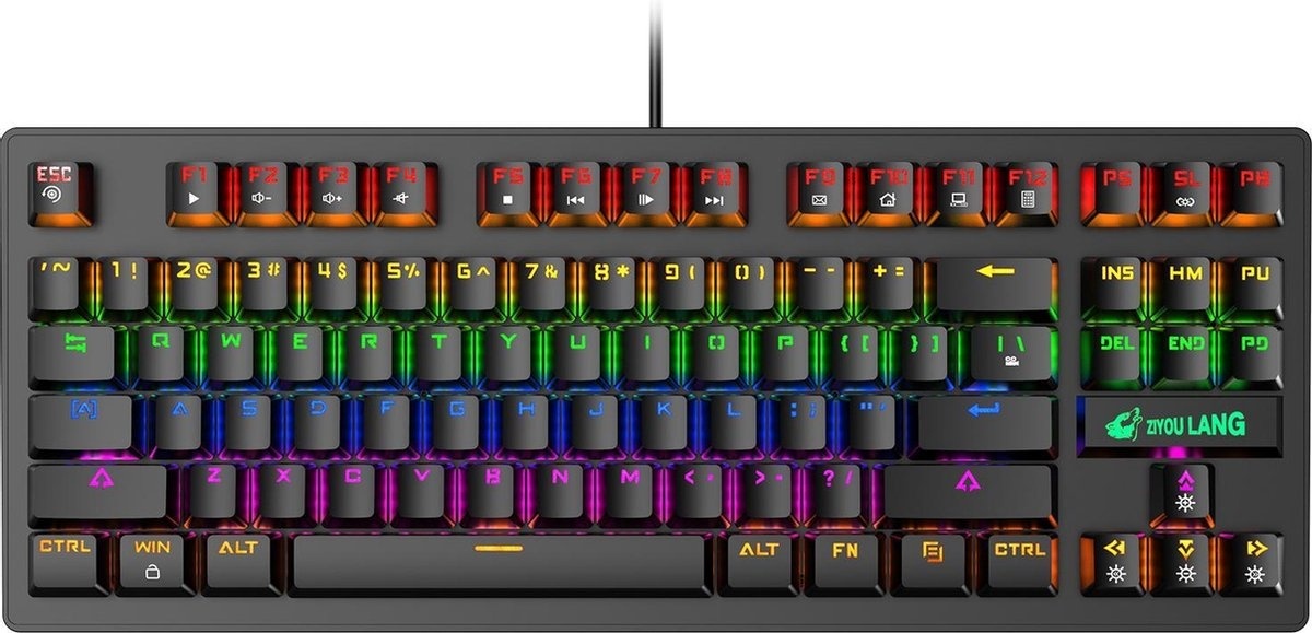 8720256879503 - ZIYOULANG K2 RGB mechanische 87Tasten TKL Gaming Tastatur - Windows Mac Spiele-Tastatur - blauer Schalter - Mechanische Tastatur - Anti-Ghosting Spiele-Tastaturen - Schwarz