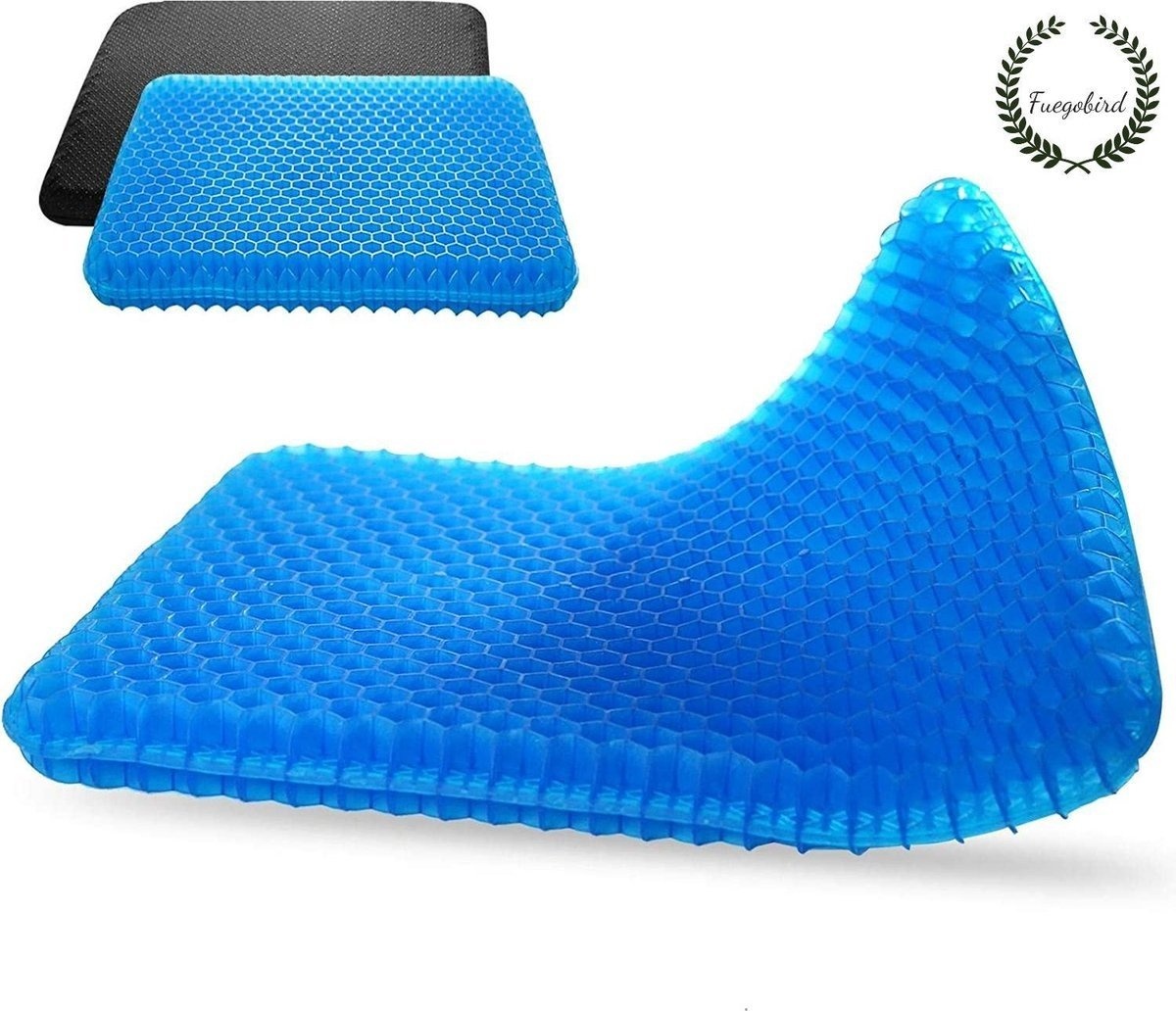 8720256879534 - Gel Pillow - Ergonomisches Kissen - Sitzkissen orthopädisch - Doppelschichtige Wabenstruktur - Mit Kissenbezug - Blau