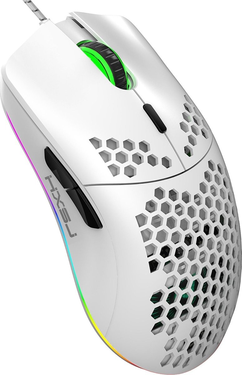 8720256879664 - HXSJ J900 Optische Gaming-Maus - Ultraleicht - RGB-Beleuchtung - 6400DPI - Weiß