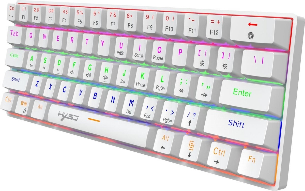 8720256879749 - HXSJ V900 - 60% kabelgebundene mechanische Gaming-Tastatur - RGB-Beleuchtung - Ergonomisch - QWERTY - 61 Tasten - blauer Schalter - Weiß