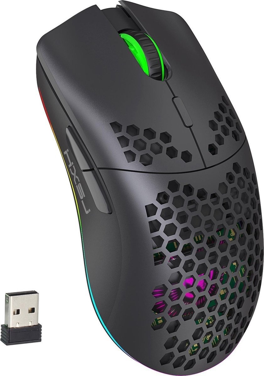 8720256879831 - HXSJ T66 24G Wireless Gaming Maus - Ultraleicht - RGB Beleuchtung - Schwarz