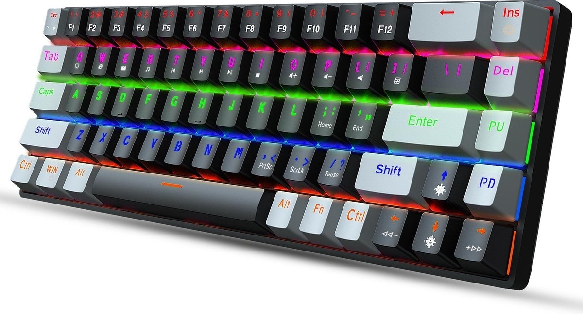 8720256879947 - HXSJ V800 - Mechanische RGB-Gaming-Tastatur - QWERTY - 68 Tasten - TKL - Blauer Schalter - Schwarzgrau