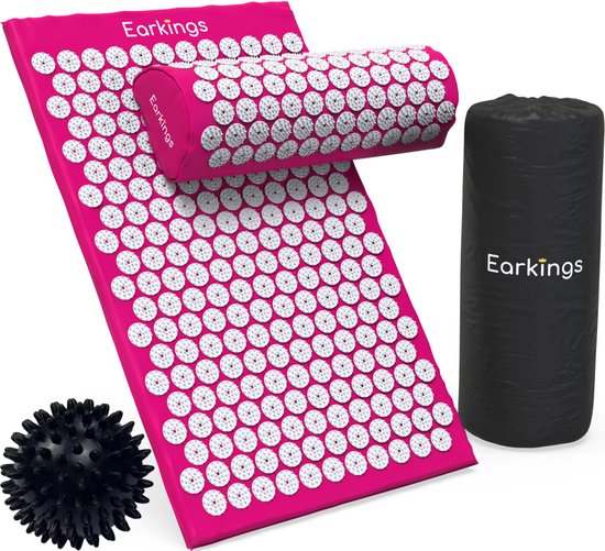8720256892021 - Nagelmatte Akupressurmatte - Shakti Matte mit Massageball und Tragetasche - Massagematte 68x42x2 cm Earkings - Pink