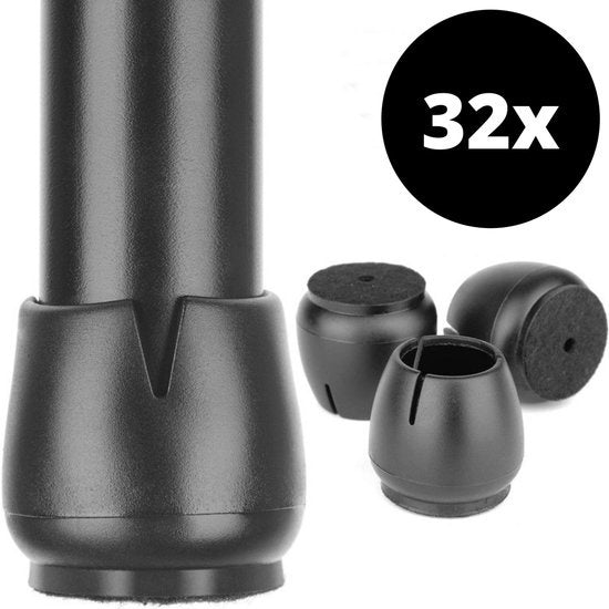 8720256892267 - Stuhlbeinschoner Bodenschoner Ã˜17-21 mm - Stuhlbeinkappen Möbelkappen 32 Stück - Runde Stuhlkappen Bodenschoner Stühle - Schwarz