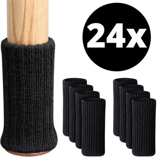 8720256892373 - Stuhlbeinschoner Bodenschoner Ø25-50 mm - Stuhlbeinsocken 24 Stück - Stuhlkappen Möbelfilze - Earkings Black