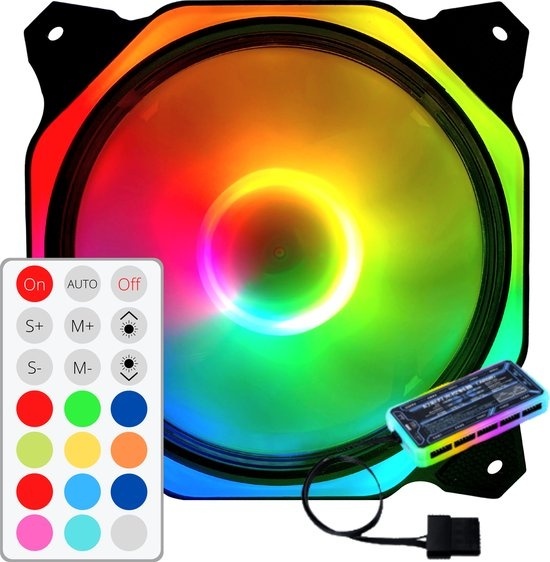 8720256892465 - RGB-Lüfter PC-Lüfter - Gehäuselüfter 120mm 6-pin High Airflow - Computer-Gehäuselüfter Earkings mit Fernbedienung