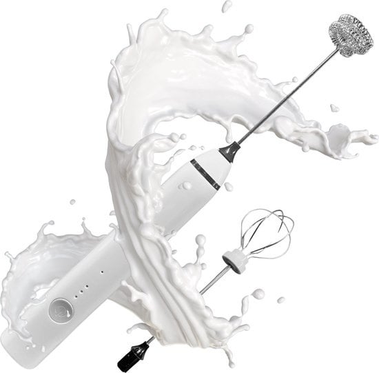 8720256892557 - Premium Milchaufschäumer Earkings - Milchaufschäumer wiederaufladbar mit mitgeliefertem USB-Kabel - Inklusive 2 Aufsätze - Milchaufschäumer Electric White