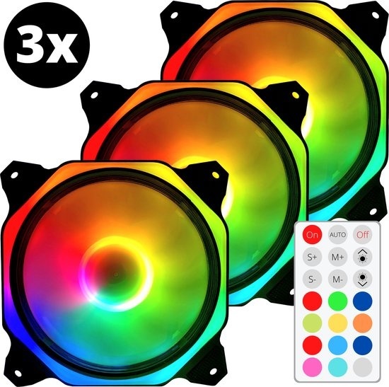 8720256892571 - RGB-Lüfter PC-Lüfter 3er Set - Gehäuselüfter 120x120mm 6-pin High Airflow - Computer-Gehäuselüfter Earkings Lüfter mit Controller und Fernbedienung