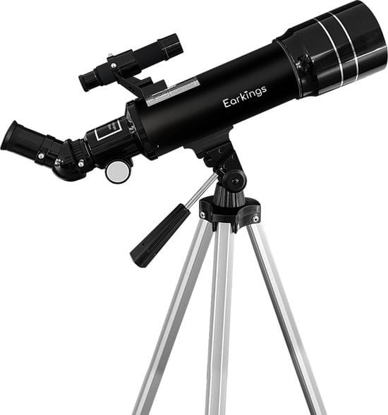 8720256892977 - Earkings Teleskop Star Scope 70 400 mm für Kinder Anfänger und Fortgeschrittene - Inklusive Stativ Aufbewahrungstasche zwei Objektive 25mm & 10mm und Barlowlinse Handyhalterung für Fotos - f 57 Vergrößerung schwarz