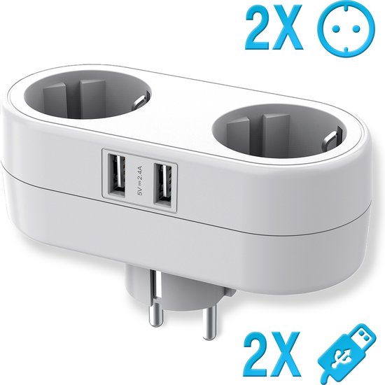 8720256911593 - Steckdosensplitter 2 Stecker 2 USB Ports - Mehrfachsteckdose mit Schutzleiter - 2 Stück Steckdose usb