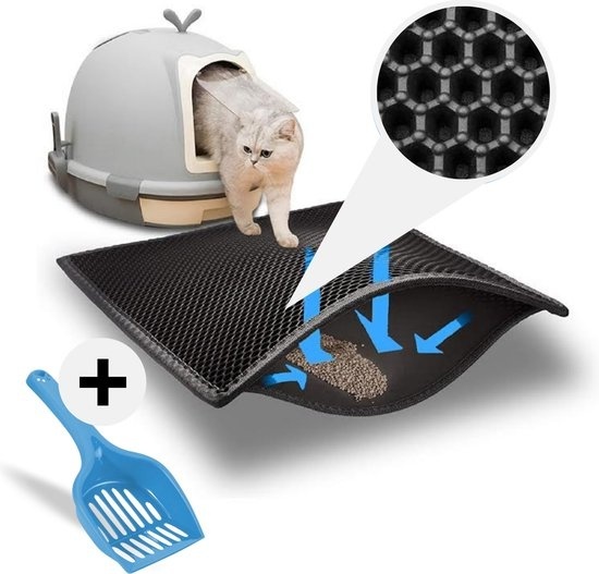 8720256929383 - Tenify Litter Box Mat + Extra Litter Box Scoop - 40 x 50 cm - Wasserdicht - Doppellagig - Wabenstruktur - Auslaufmatte - Matte