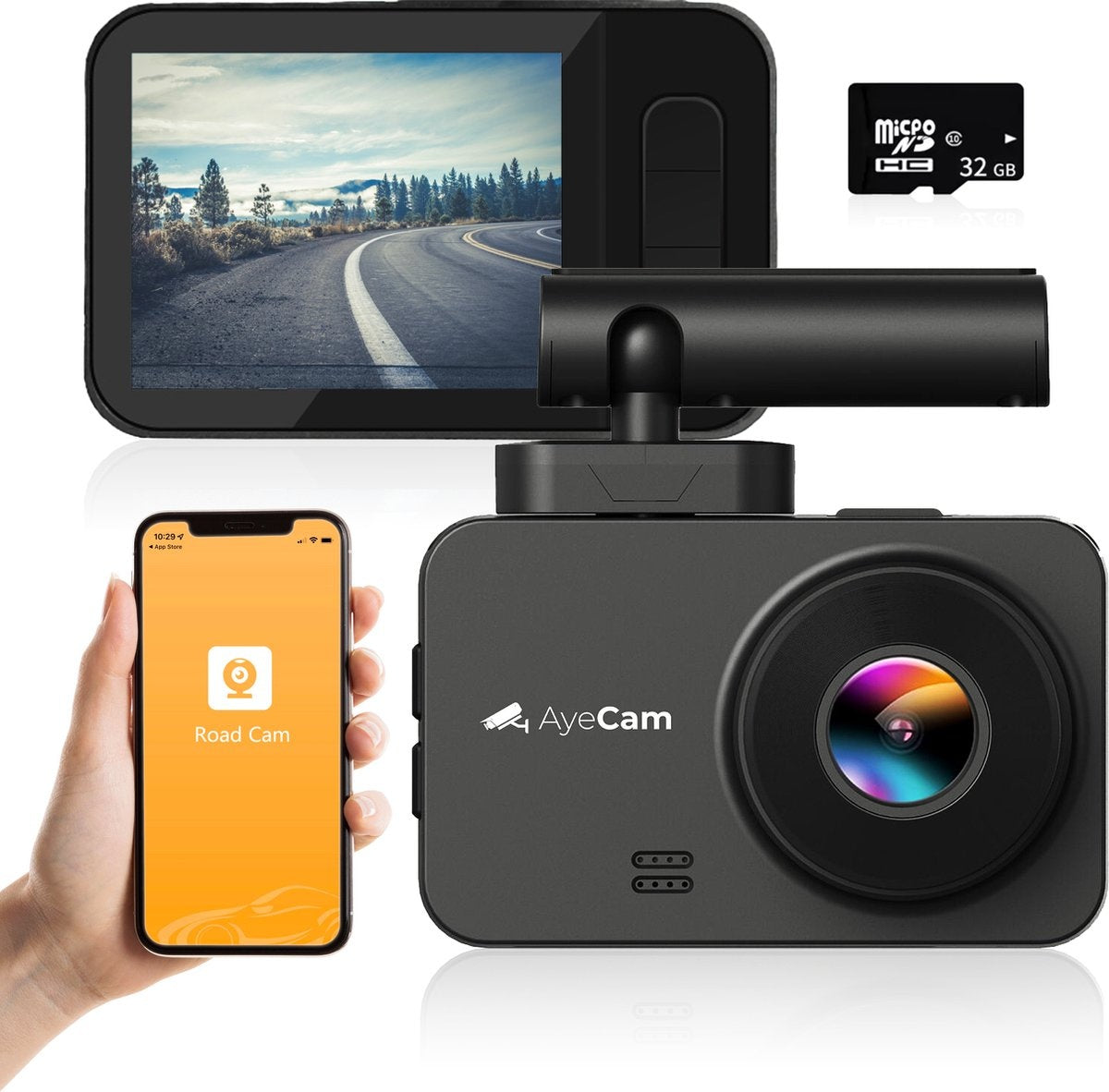 8720256929796 - AyeCam Dashcam Pro Max - FULL HD & Nachtsicht - G-Sensor - Inkl 32GB SD - Dashcam fürs Auto - Mit App