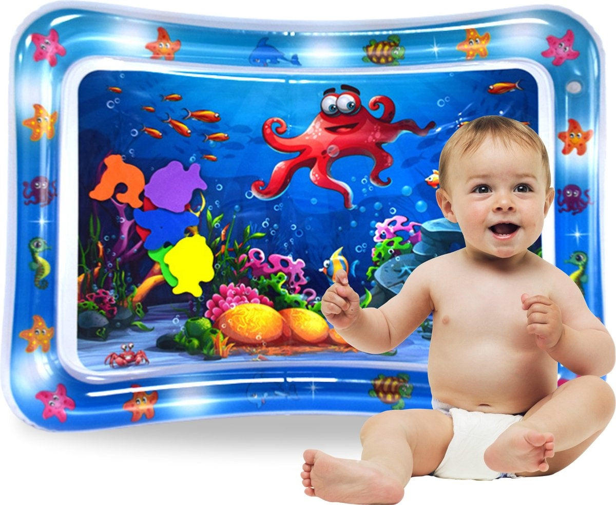 8720256929871 - Wasser Spielmatte - Wasser Matte - Spielmatte - Aufblasbar - Tummy Time - Baby Spielzeug 0 Jahr - Baby Geschenk - Blau