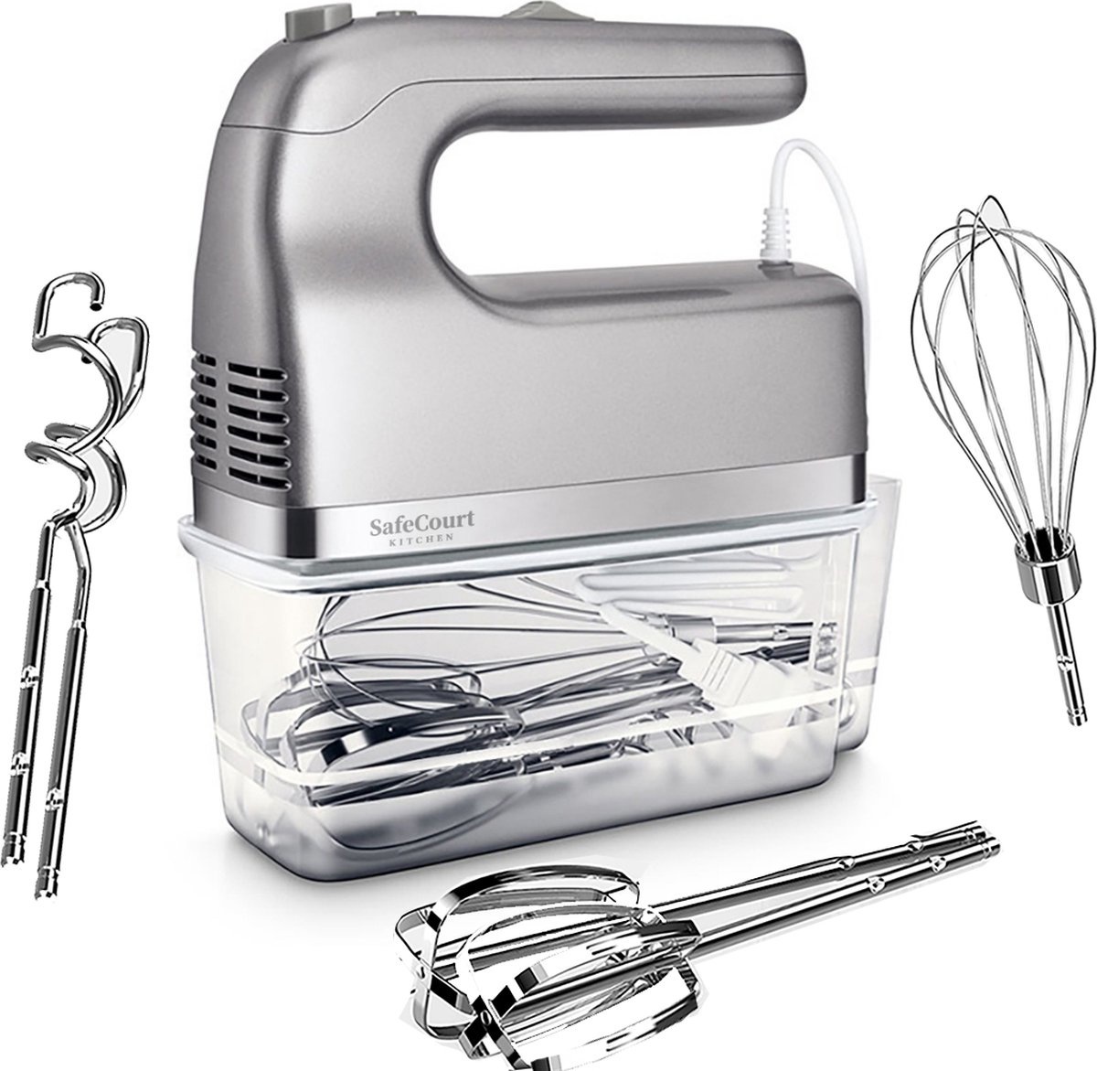 8720256940173 - Safecourt Kitchen Handmixer - Aufbewahrungsbasis - Quirl & Knethaken & Schneebesen