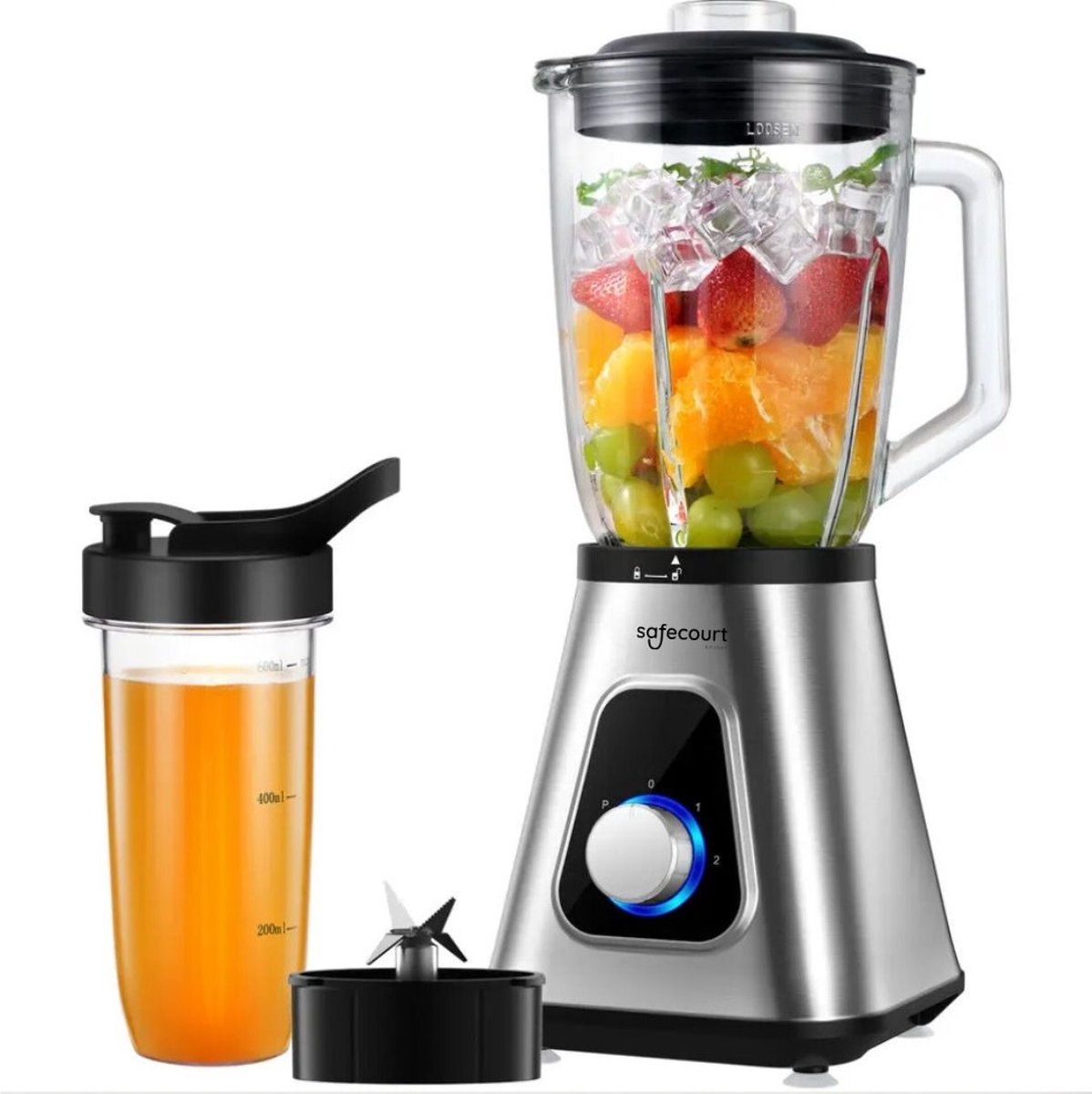 8720256940357 - Sports Blender - Leistungsstarker 1200-Watt-Mixer mit To-Go-Becher - 3 Ständer - Edelstahl