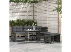 8720286081730 - Jinlefu - 4-tlg Garten-EssgruppeGartenmöbel Set mit Kissen Grau Poly Rattan vidaXL