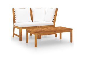 8720286113530 - 3-tlg Garten-Lounge-Set，Gartenmöbel-Set mit Creme Kissen Akazie Massivholz vidaXL