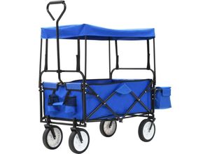 8720286144930 - Klappbarer Handwagen mit Sonnendach Stahl Blau vidaXL - Blau