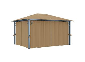 8720286153086 - Bonnevie - Pavillon Familienzelt mit Vorhang 400x300 cm Taupe Aluminium vidaXL