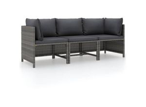 8720286166680 - Bonnevie - 3-Sitzer-GartensofaLounge-Sofa mit Kissen Grau Poly Rattan vidaXL