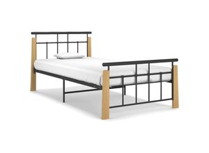 8720286196380 - Bonnevie - BettgestellSchlafzimmerbett Metall und Massivholz Eiche 100x200 cm vidaXL