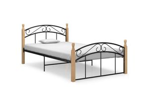 8720286196670 - Bonnevie - BettgestellSchlafzimmerbett Schwarz Metall und Massivholz Eiche 120x200 cm vidaXL