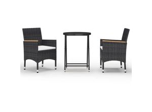 8720286202319 - Bonnevie - 3-tlg Bistro-Set Poly Rattan und Hartglas Schwarz vidaXL132126