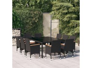 8720286204153 - Bonnevie - 11-tlg Garten-EssgruppeGartenmöbel Set Poly Rattan Schwarz vidaXL