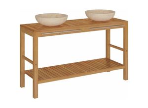 8720286206409 - Vidaxl - Waschtisch Massivholz Teak mit Waschbecken Marmor Creme