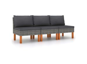 8720286208182 - Bonnevie - 3 Stk MittelsofaGartensofa s Poly Rattan und Eukalyptus Massivholz vidaXL