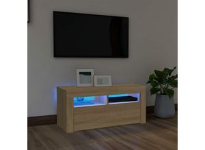 8720286217320 - Bonnevie - TV-SchrankTV-Möbel mit LED-Leuchten Sonoma-Eiche 90x35x40 cm vidaXL