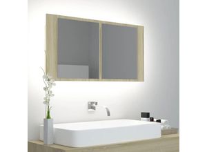 8720286221600 - Bonnevie - LED-Bad-SpiegelschrankBad Hängeschrank Sonoma-Eiche 90x12x45 cm Acryl vidaXL