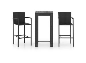 8720286247402 - Bonnevie - 3-tlg Garten-Bar-SetBartisch-Set mit Armlehnen Poly Rattan Schwarz vidaXL