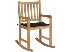 8720286266885 - Schaukelstuhl mit Schwarzem Kissen Massivholz Teak vidaXL - Braun